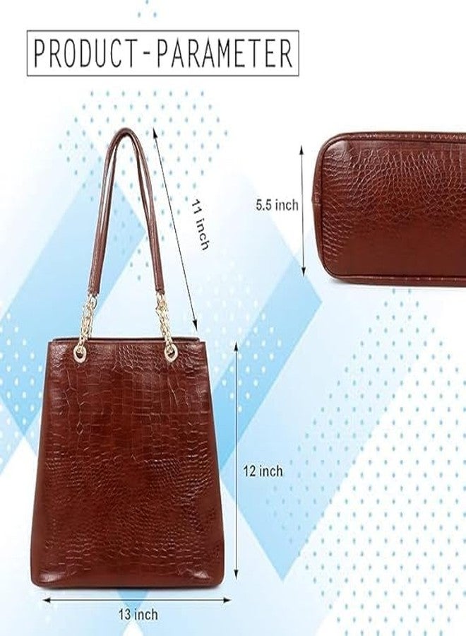 Purse Pulse Women's Faux Leather Spacious Canvas Handbag, Stylish Zip Pocket, Zippered Compartment, Office and Travel Friendly (Redwood) - Image 3